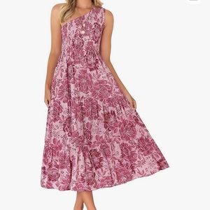 Bohemian Summer Floral One Shoulder Midi Dress